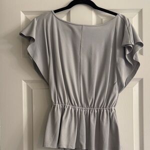 Ann Taylor Light Gray Elastic-Waist Flutter Sleeve Blouse